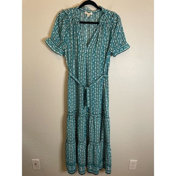 Chelsea & Violet Dresses & Skirts - Chelsea & Violet Blue/White Floral Peasant Top Ruffle Midi/Maxi Dress Sz Medium